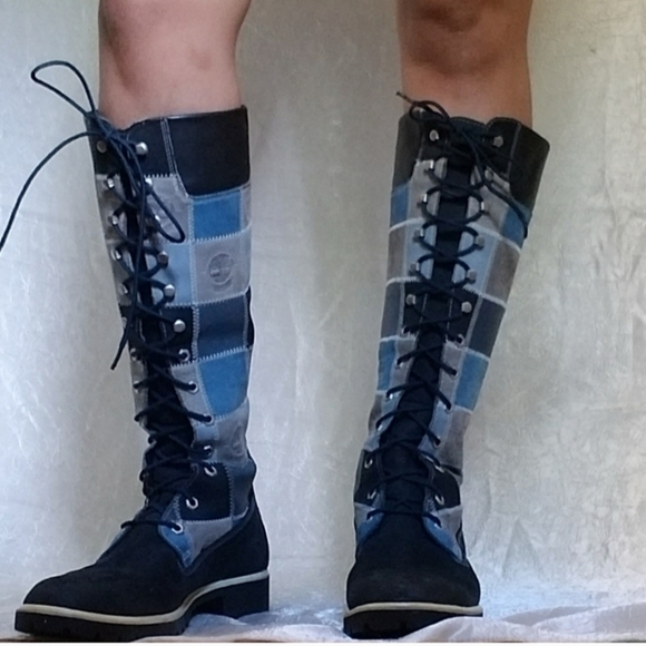 Timberland Vtg 90s Patchwork Leather Waterproof Riding Boots Country Grunge 9 - Picture 1 of 16